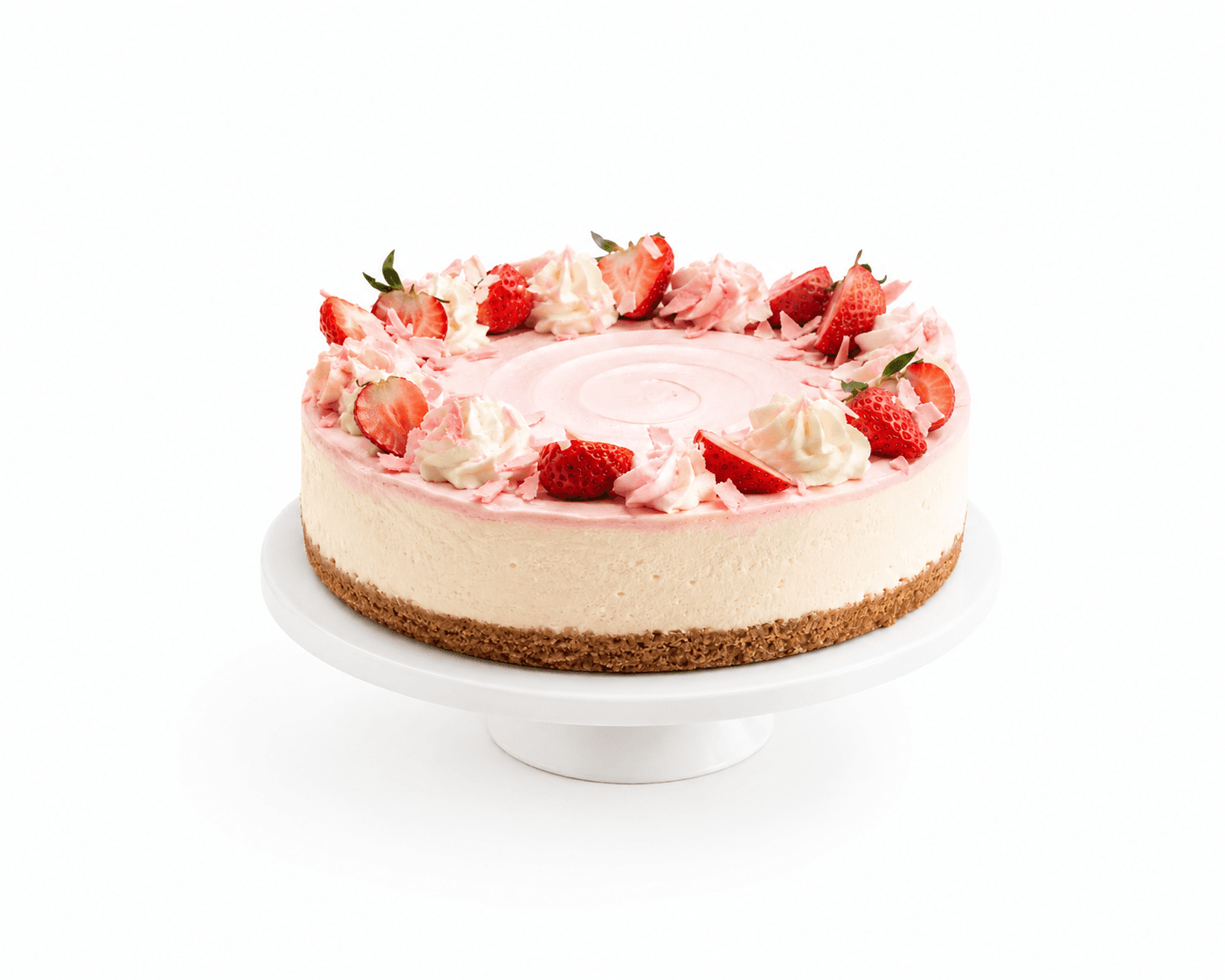 Strawberry cheesecake decorated with cream and berries