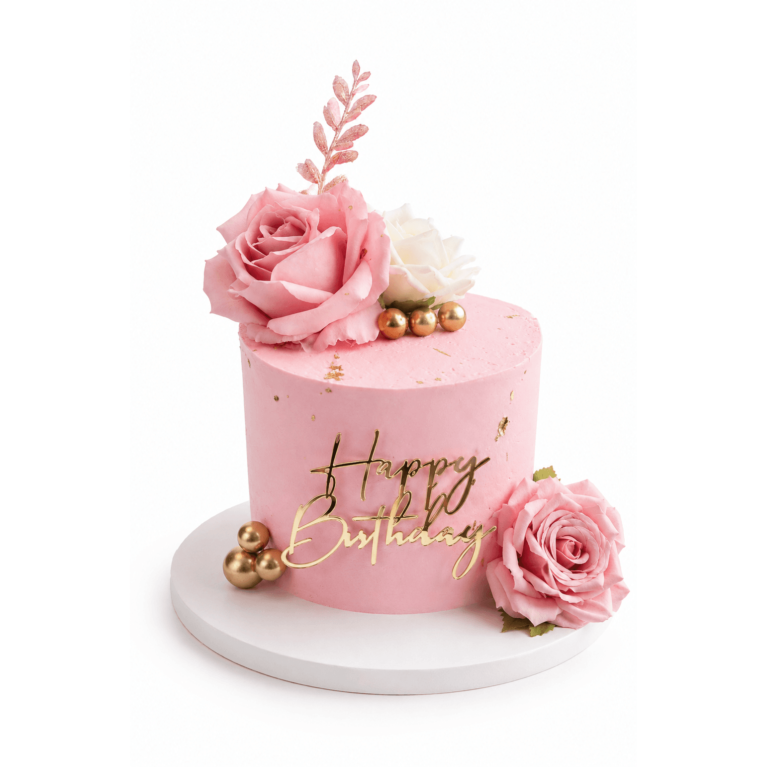 Pink custom birthday cake decorated with flowers